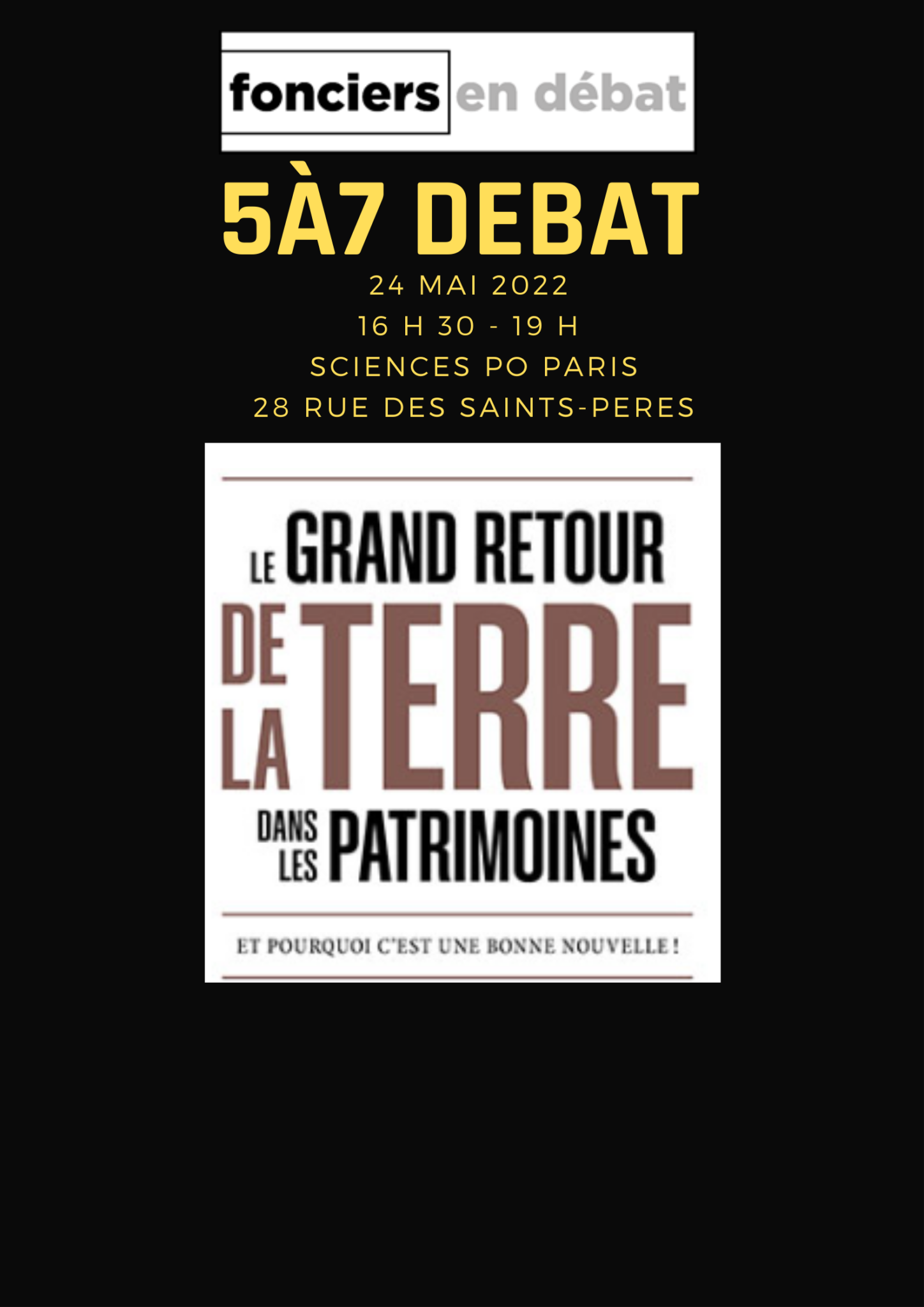 5à7 débat autour du  livre « Le grand retour de la Terre dans les patrimoines. Et pourquoi c’est une bonne nouvelle »